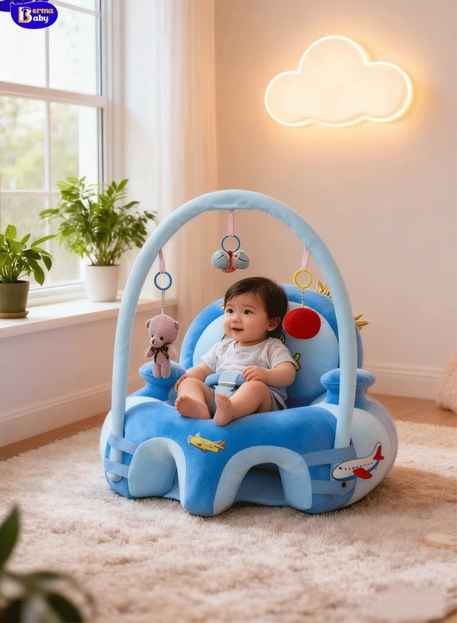 Berma Baby أريكة دعم للأطفال، كرسي جلوس للرضع، مقعد تعليمي وترفيهي تفاعلي قابل للتركيب والإزالة، مضاد للسقوط، كرسي أطفال للأطفال من عمر 6 أشهر فما فوق للجلوس الآمن (أزرق) - Image 1
