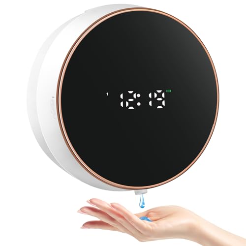 Monstake Automatic Soap Dispenser Liquid Bathroom: Wall Mount Rechargeable Touchless Adjustable Auto Smart Electric Plastic White Soap Dispenser with Clock - Kitchen - Hand Dish Lotion Couple Kids - Image 1