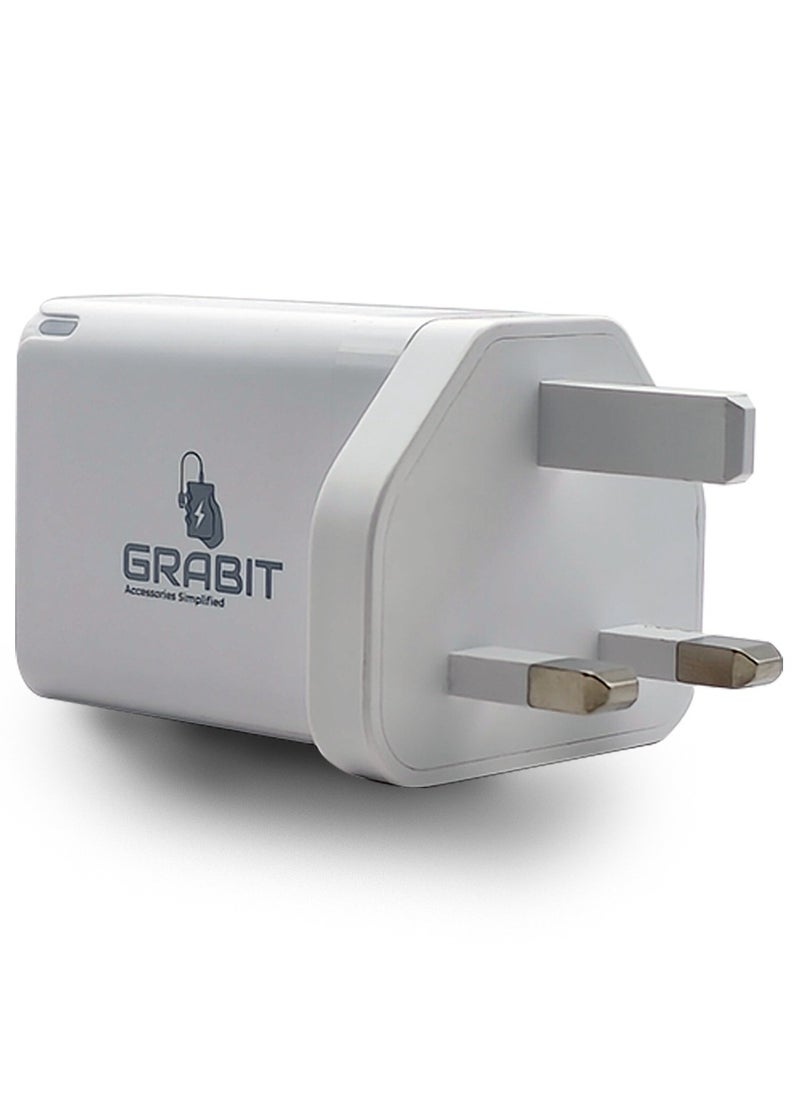 GRABIT - Wall Charger 45W PD Dual USB GaN Charger Fast & Compact Charge multiple devices with 45W Power Delivery (PD) and dual USB ports. GaN technology ensures efficient, compact, and travel-friendly charging. Compatible with iPhone, Samsung, OnePlus, Xiaomi, Huawei, Google Pixel, iPads, MacBooks, and more. Perfect for home, office, and travel. - Image 1