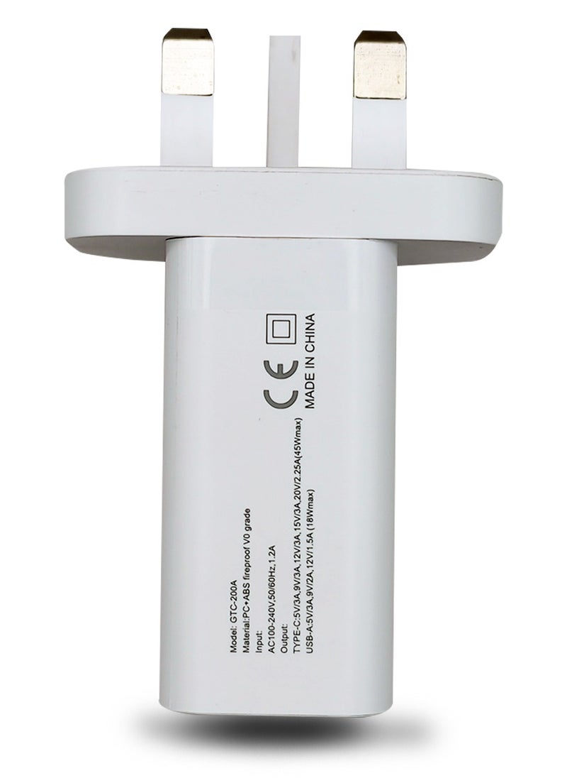 GRABIT - Wall Charger 45W PD Dual USB GaN Charger Fast & Compact Charge multiple devices with 45W Power Delivery (PD) and dual USB ports. GaN technology ensures efficient, compact, and travel-friendly charging. Compatible with iPhone, Samsung, OnePlus, Xiaomi, Huawei, Google Pixel, iPads, MacBooks, and more. Perfect for home, office, and travel. - Image 1
