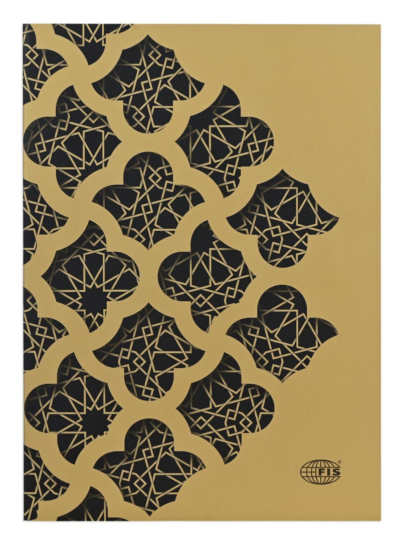 FIS FIS® Notebook Soft Cover, A5 Size(14.8x21cm), 2 Quire, 192 Pages, 96 Sheets, Single Line Ruling, Golden/Black, Packet of 5 Pieces, Design 2 - FSNBSCA5GLBK02 - Image 1