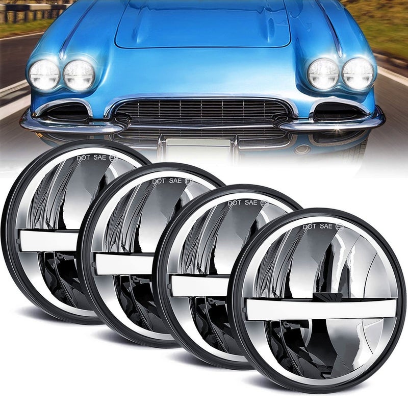 UNISHINE DOT Approved 5 34 575 Inch LED Headlights 4PCS White DRL H4 HiLow Headlight Plug and Play Compatible with Classic Muscle Cars Gran Torino Peterbilt Semi 349 359 Truck Pickup