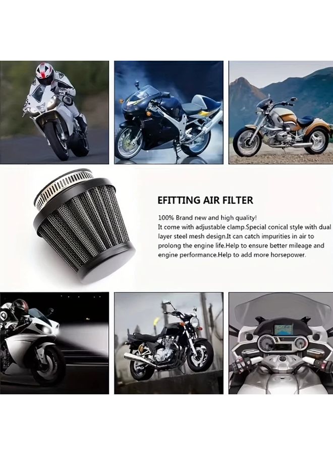 Black 38mm Motorcycle Air Filter Round Tapered Clamp High Density Media Enhanced Horsepower Engine Protection Fit Most Motorcycles - Image 3