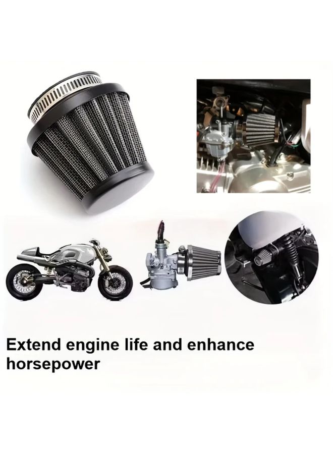 Black 38mm Motorcycle Air Filter Round Tapered Clamp High Density Media Enhanced Horsepower Engine Protection Fit Most Motorcycles - Image 1