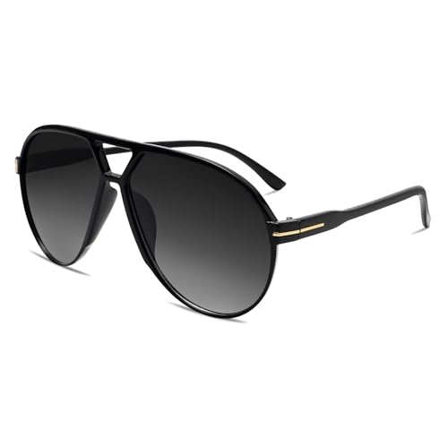 GUVIVI Retro Aviator Sunglasses for Women Men Oversized Classic 70s Vintage Trendy Tangle Free Square Aviators Black Sun Glasses - Image 3