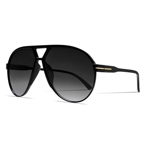 GUVIVI Retro Aviator Sunglasses for Women Men Oversized Classic 70s Vintage Trendy Tangle Free Square Aviators Black Sun Glasses - Image 1