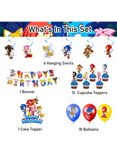 Zeemey Sonic Theme Balloon Set with Happy Birthday Banner,Cake Topper,Hanging Spins,Perfect for Graduation Baby Shower Birthday Bachelorette Party Backdrop Decoration,Suitable for Indoor and Outdoor  - Image 2