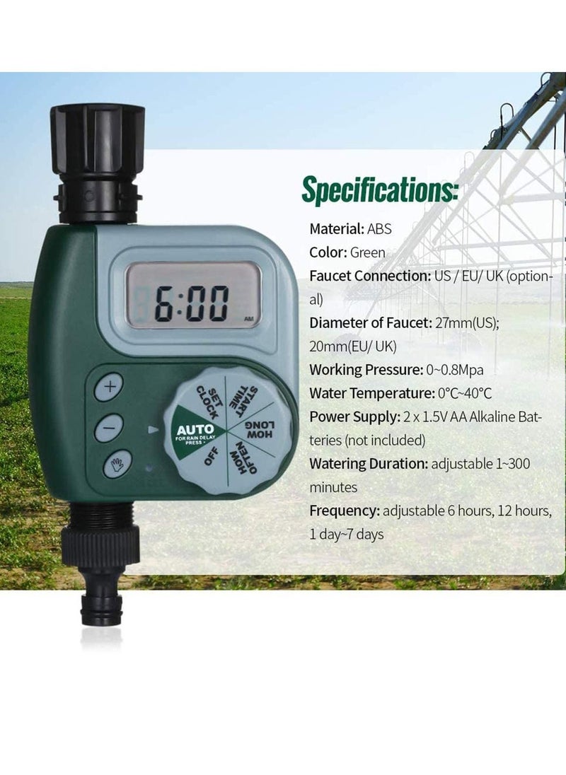 Automatic Water Timer Outdoor Garden Irrigation Controller 1-62061Z Single-Outlet Hose Watering Green