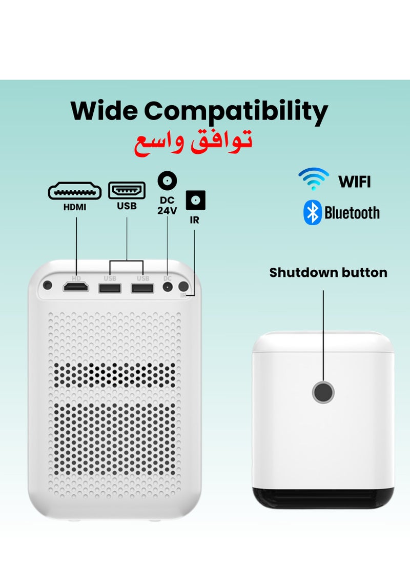 ABJ 【Android 11】Mini Projector 4K Home Cinema 170 ANSI (BT 5 & Wifi 6) - Auto Keystone & Electric Focus - Portable Indoor Movie Projector - Compatible with Android, IOS, TV, Tablets  - Image 2