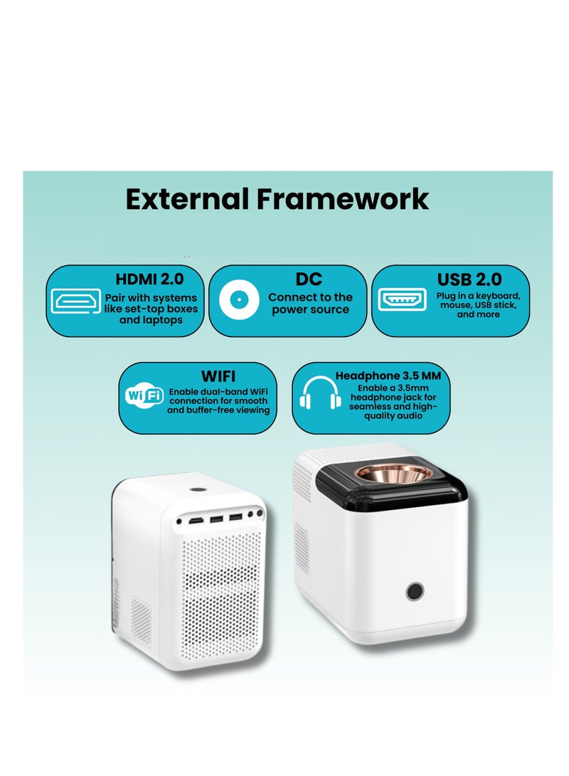 أيه بي جي 【أندرويد 11】جهاز عرض صغير  سينما منزلية 170 ANSI (BT 5 وWiFi 6) - تركيز تلقائي وكهربائي - جهاز عرض أفلام داخلي محمول - متوافق مع أجهزة أندرويد، وIOS، والتلفزيون، والأجهزة اللوحية - Image 4