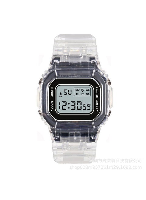 Unicorn watch female students simple girl luminous men waterproof sports Korean ins college style electronic watchClear Square-Black Clear Square-Black