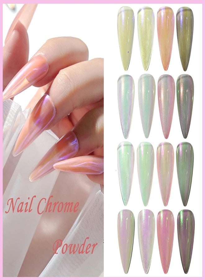 Brille Bee Metallic Chrome Nail Powder Set, Mirror Effect Nail Art Powder, Holographic Pigment Glitter Dust for Gel Polish Manicure Decoration with Eyeshadow Sticks (Mermaid Chrome) - Image 4