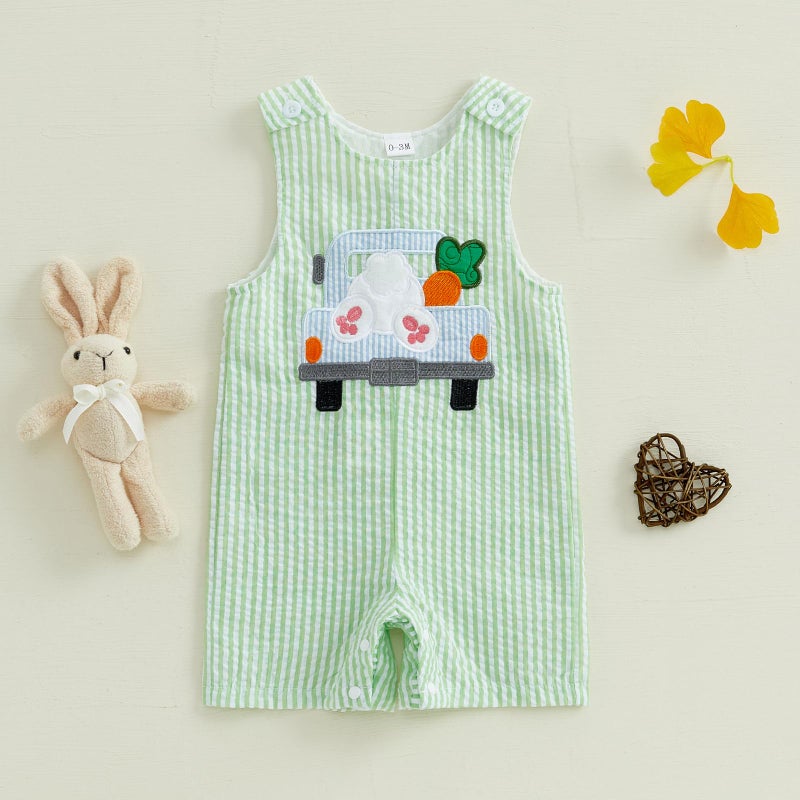 Thilsidee Infant Baby Boy Girl Easter Rabbit Jumpsuit Sleeveless Straps Romper Bib Pants One Piece Overalls Plaid Outfit (US, Age, 0 Months, 3 Months, C-Green) - Image 2