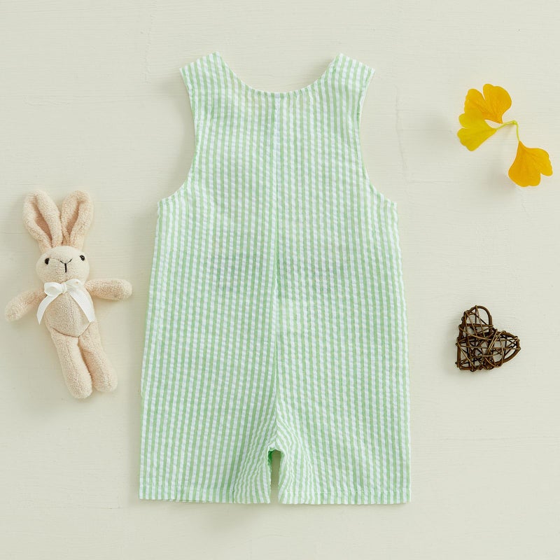 Thilsidee Infant Baby Boy Girl Easter Rabbit Jumpsuit Sleeveless Straps Romper Bib Pants One Piece Overalls Plaid Outfit (US, Age, 0 Months, 3 Months, C-Green) - Image 3