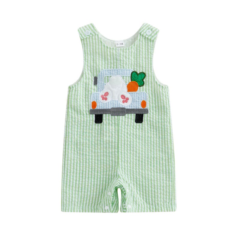 Thilsidee Infant Baby Boy Girl Easter Rabbit Jumpsuit Sleeveless Straps Romper Bib Pants One Piece Overalls Plaid Outfit (US, Age, 0 Months, 3 Months, C-Green) - Image 1