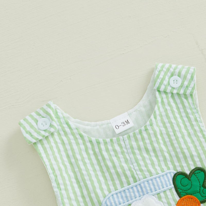 Thilsidee Infant Baby Boy Girl Easter Rabbit Jumpsuit Sleeveless Straps Romper Bib Pants One Piece Overalls Plaid Outfit (US, Age, 0 Months, 3 Months, C-Green) - Image 4