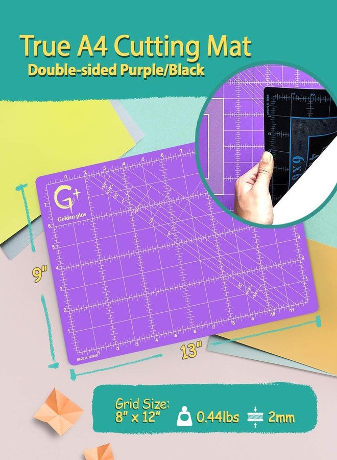 GOLDEN PLUS G+ Self-Healing Cutting Mat - True A4 9 x 12" (9 x 13" Full) Inches Purple/Black ; Self-Healing Double-Sided Durable Non-Slip Cutting Board for Crafts, Sewing, Fabric, Modeling and All Arts Projects - Image 2