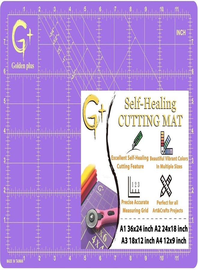 GOLDEN PLUS G+ Self-Healing Cutting Mat - True A4 9 x 12" (9 x 13" Full) Inches Purple/Black ; Self-Healing Double-Sided Durable Non-Slip Cutting Board for Crafts, Sewing, Fabric, Modeling and All Arts Projects - Image 1