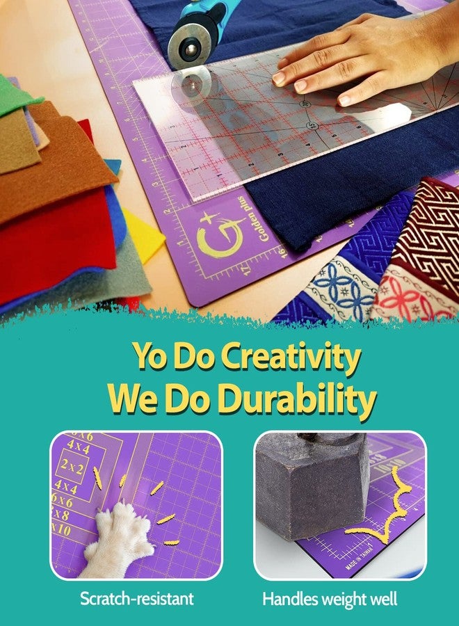 GOLDEN PLUS G+ Self-Healing Cutting Mat - True A4 9 x 12" (9 x 13" Full) Inches Purple/Black ; Self-Healing Double-Sided Durable Non-Slip Cutting Board for Crafts, Sewing, Fabric, Modeling and All Arts Projects - Image 3