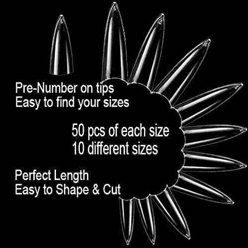 VIVACE Clear Long Stiletto 500pcs Artificial Fake Gel Nail Tips,10 Sizes With Clear Plastic Case For Nail Salon - Image 3