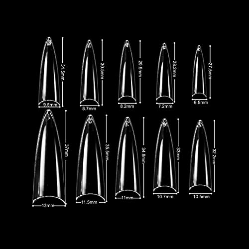 VIVACE Clear Long Stiletto 500pcs Artificial Fake Gel Nail Tips,10 Sizes With Clear Plastic Case For Nail Salon - Image 5