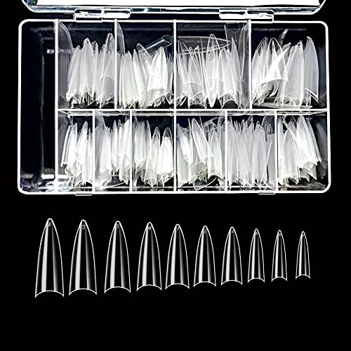 VIVACE Clear Long Stiletto 500pcs Artificial Fake Gel Nail Tips,10 Sizes With Clear Plastic Case For Nail Salon - Image 1
