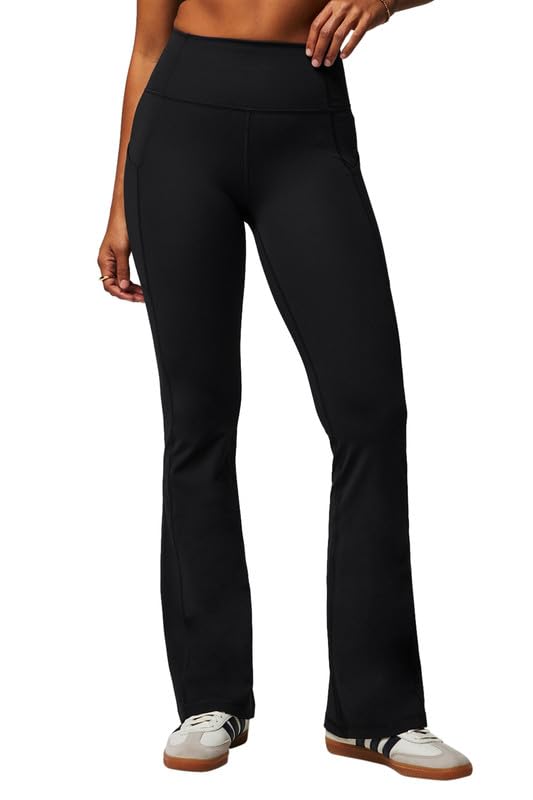 Fabletics Women's Oasis Pureluxe High-Waisted Pocket Kick Flare, Light Compression, Buttery Soft, L, Black - Image 1