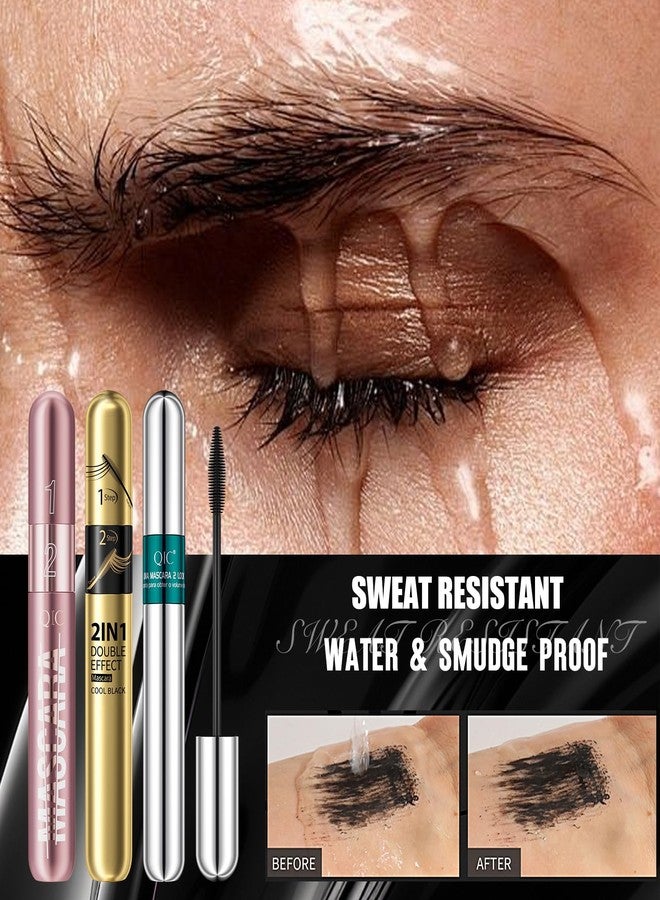 W3W 3 Pack 2in1 Mascara Set, 4D Silk Fiber Lash Mascara Volume and Length Waterproof Non Clumping Mascara Smudge Proof for Natural Eyelash Makeup - Image 2