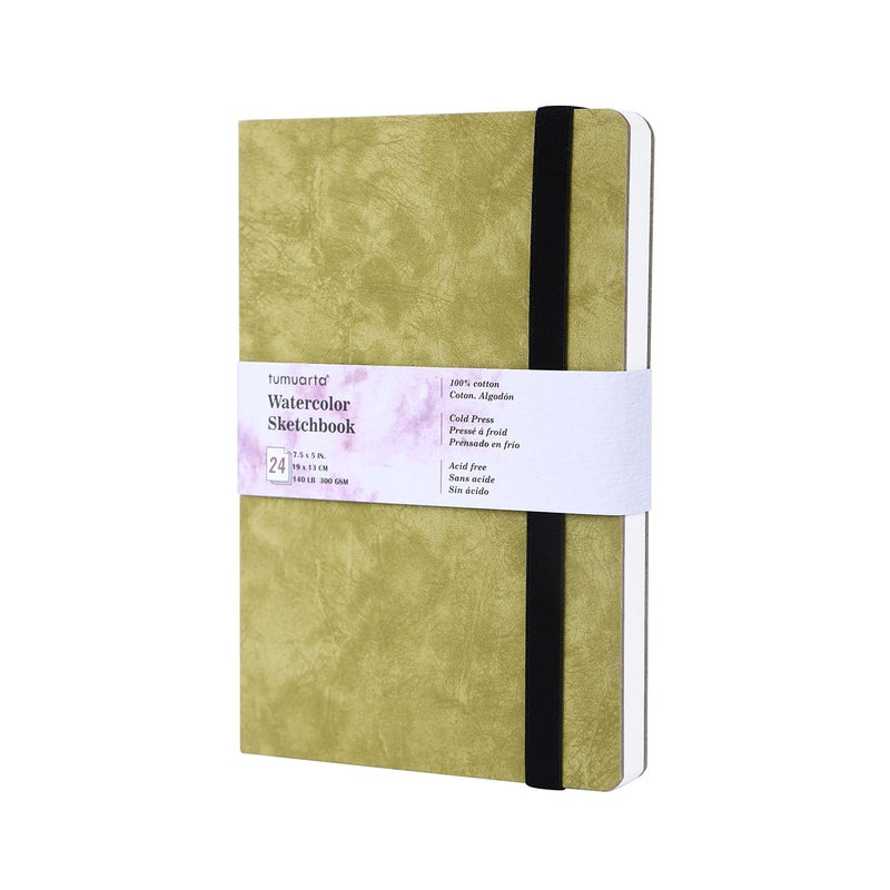 tumuarta Watercolor Sketchbook, 7.5x5, 140 LB, 300GSM, 100% Cotton Paper, Cold Press, 24 Sheets,48 Pages, Watercolor Journal for Use As Travel Sketch Book and Mixed Media Pad On The Go - Image 1