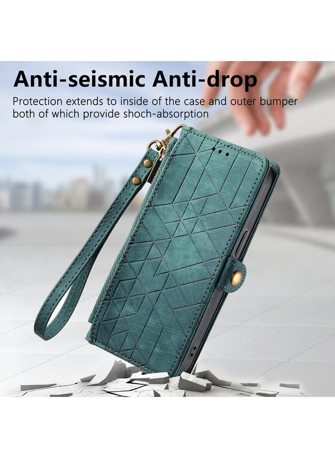 S-TOP Case For OPPO A16 Geometric Zipper Wallet Side Buckle Leather Phone Case - Image 5