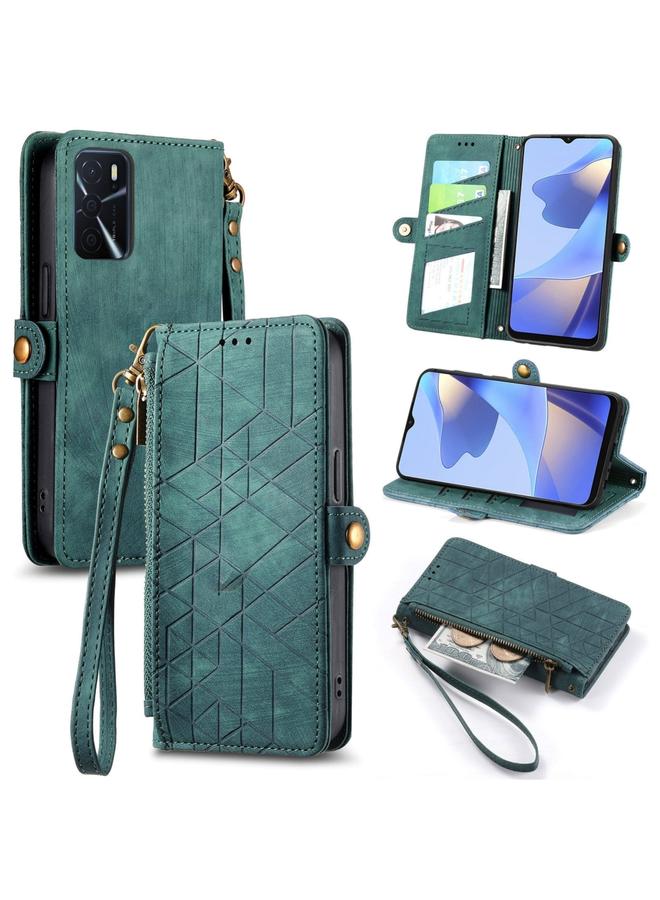 S-TOP Case For OPPO A16 Geometric Zipper Wallet Side Buckle Leather Phone Case - Image 1
