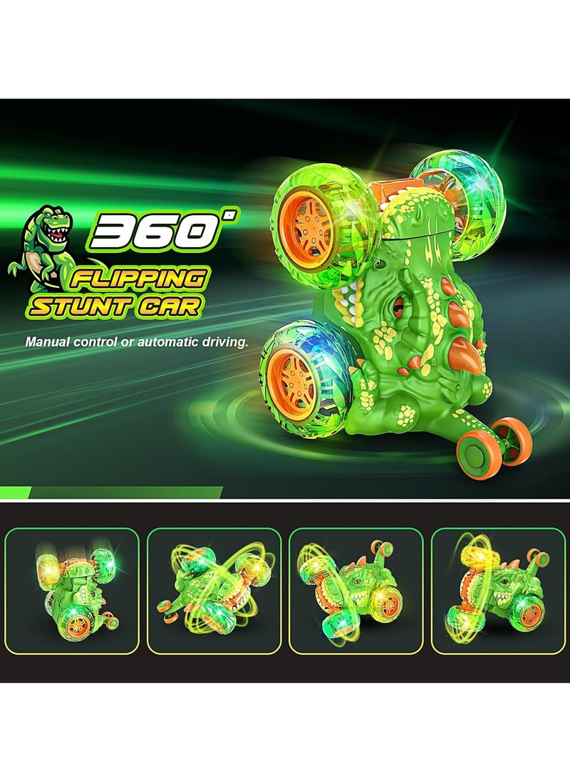FLYHSO Rechargeable RC Stunt Car with 360 Flips 4WD Wheel with Bright Light Remote Control Cars Electric Toy Car Gift Birthday for Kids Fun Outdoor Toys  - Image 2