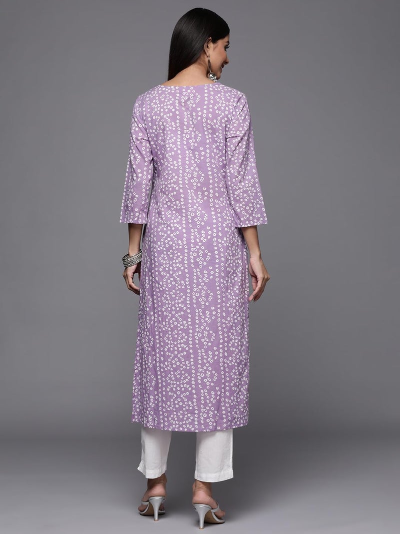 Varanga Lavender Bandhani Print Embroidered Kurta for Women, Round Neck, Traditional Ethnic Wear, Comfortable & Stylish for Casual & Festive Occasions (Double Extra Large) - Image 3
