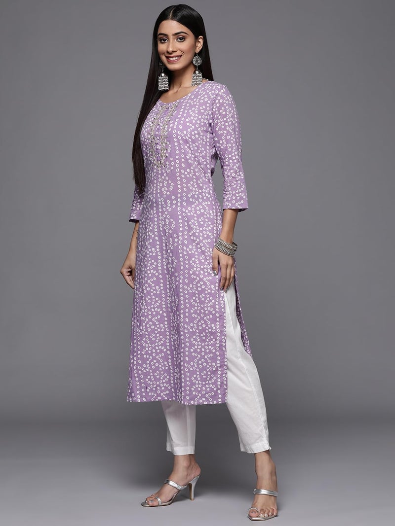Varanga Lavender Bandhani Print Embroidered Kurta for Women, Round Neck, Traditional Ethnic Wear, Comfortable & Stylish for Casual & Festive Occasions (Double Extra Large) - Image 2