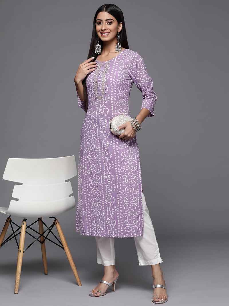 Varanga Lavender Bandhani Print Embroidered Kurta for Women, Round Neck, Traditional Ethnic Wear, Comfortable & Stylish for Casual & Festive Occasions (Double Extra Large) - Image 5