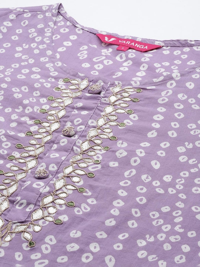 Varanga Lavender Bandhani Print Embroidered Kurta for Women, Round Neck, Traditional Ethnic Wear, Comfortable & Stylish for Casual & Festive Occasions (Double Extra Large) - Image 4