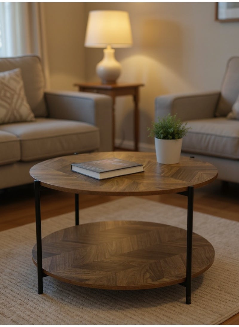 Living Two-Tier Wooden Coffee Table with Iron Legs - Image 1