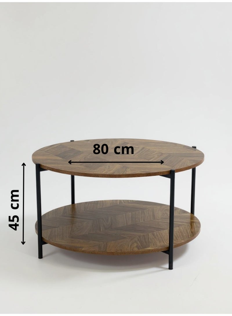 Living Two-Tier Wooden Coffee Table with Iron Legs - Image 3