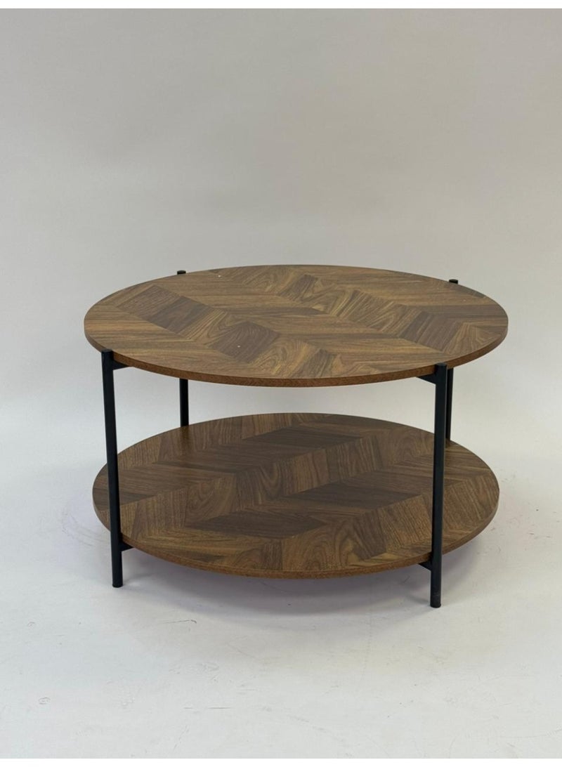 Living Two-Tier Wooden Coffee Table with Iron Legs - Image 4