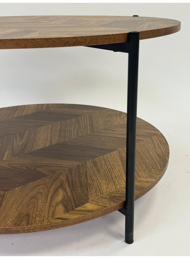 Living Two-Tier Wooden Coffee Table with Iron Legs - Image 5