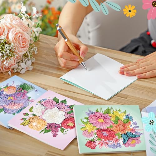 Saillong 12 Pack Flower Diamond Painting Greeting Card Kits DIY Pastel Flower Diamond Art Cards with Envelopes Floral 5d Rhinestones Paint Card for Adults DIY Craft Family Friend Birthday Xmas Gifts - Image 2