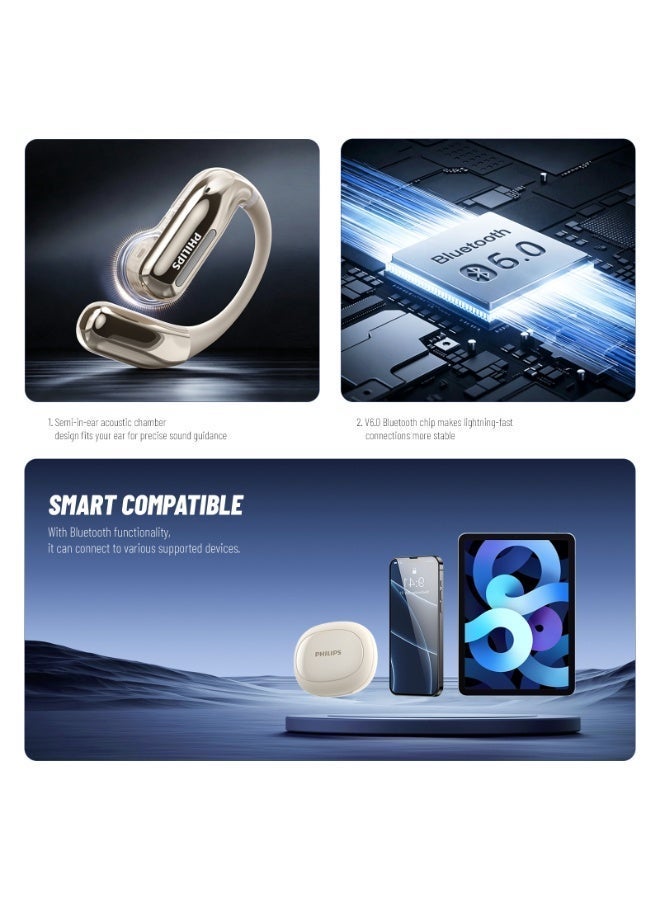Philips TAQ2720, Earphone,True Open Ear Headphones,True Wireless Earbuds, Ear Hooks,Ultra-long Playtime, IP67 Water and Dust Proof with ANC,AI Call Noise Reduction,Sterling Sound, Secure Fit and Comfort, For Sports, Work White - Image 5