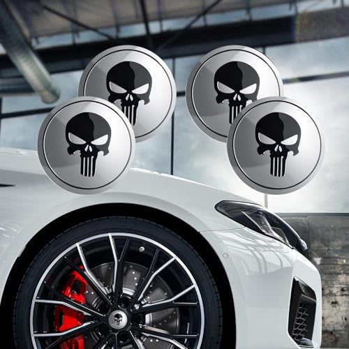 ijuicy 4 PCS Car Wheel Center Hub Cap Cover, Metal Scratch-Proof Anti-Fading Skull Pattern Center Caps for Rims, Self-Adhesive Wheel Center Caps Sticker, Universal for Cars Trucks (Silver) - Image 4
