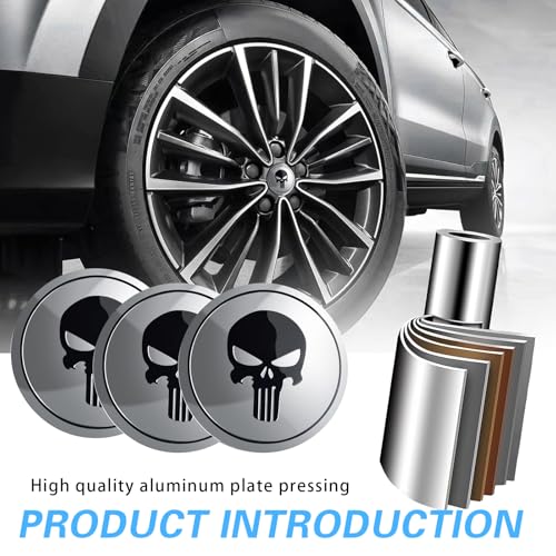ijuicy 4 PCS Car Wheel Center Hub Cap Cover, Metal Scratch-Proof Anti-Fading Skull Pattern Center Caps for Rims, Self-Adhesive Wheel Center Caps Sticker, Universal for Cars Trucks (Silver) - Image 5