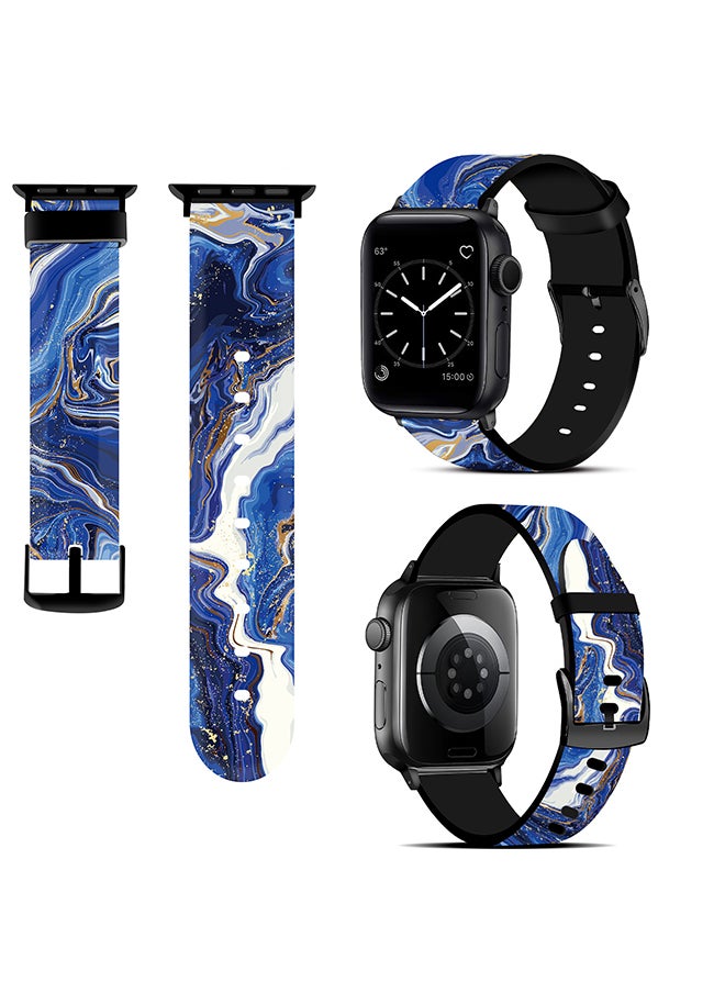 O Ozone Silicone Straps For Apple Watch Series 10 9 8 7 6 5 4 SE 38/40/41/42mm Stylish Pattern Silicone Straps Watch Bands - Blue Marble  - Image 1