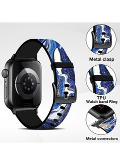O Ozone Silicone Straps For Apple Watch Series 10 9 8 7 6 5 4 SE 38/40/41/42mm Stylish Pattern Silicone Straps Watch Bands - Blue Marble  - Image 4