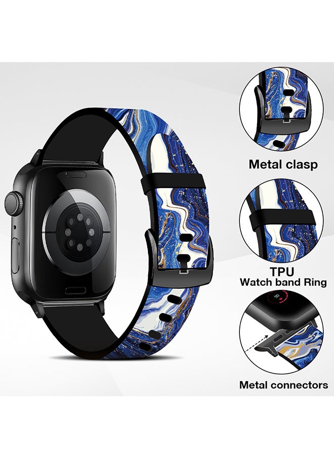 O Ozone Silicone Straps For Apple Watch Series 10 9 8 7 6 5 4 SE 38/40/41/42mm Stylish Pattern Silicone Straps Watch Bands - Blue Marble  - Image 4