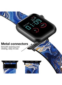 O Ozone Silicone Straps For Apple Watch Series 10 9 8 7 6 5 4 SE 38/40/41/42mm Stylish Pattern Silicone Straps Watch Bands - Blue Marble  - Image 3