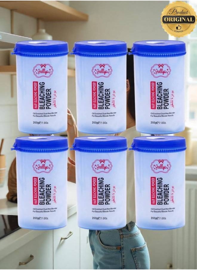 JELLY 6 Pieces Hair Bleaching Powder Oil Enriched Dust Free Blonder For Beautiful Blonde Results 200g  - Image 1