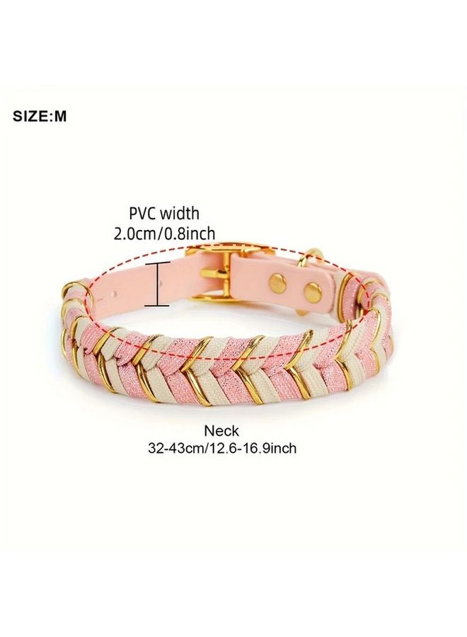 وردي أحمر كبير طوق كلب مضفر مصنوع يدويًا قابل للتعديل متين من البولي فينيل كلورايد مريح يناسب الكلاب الصغيرة والمتوسطة - Image 3